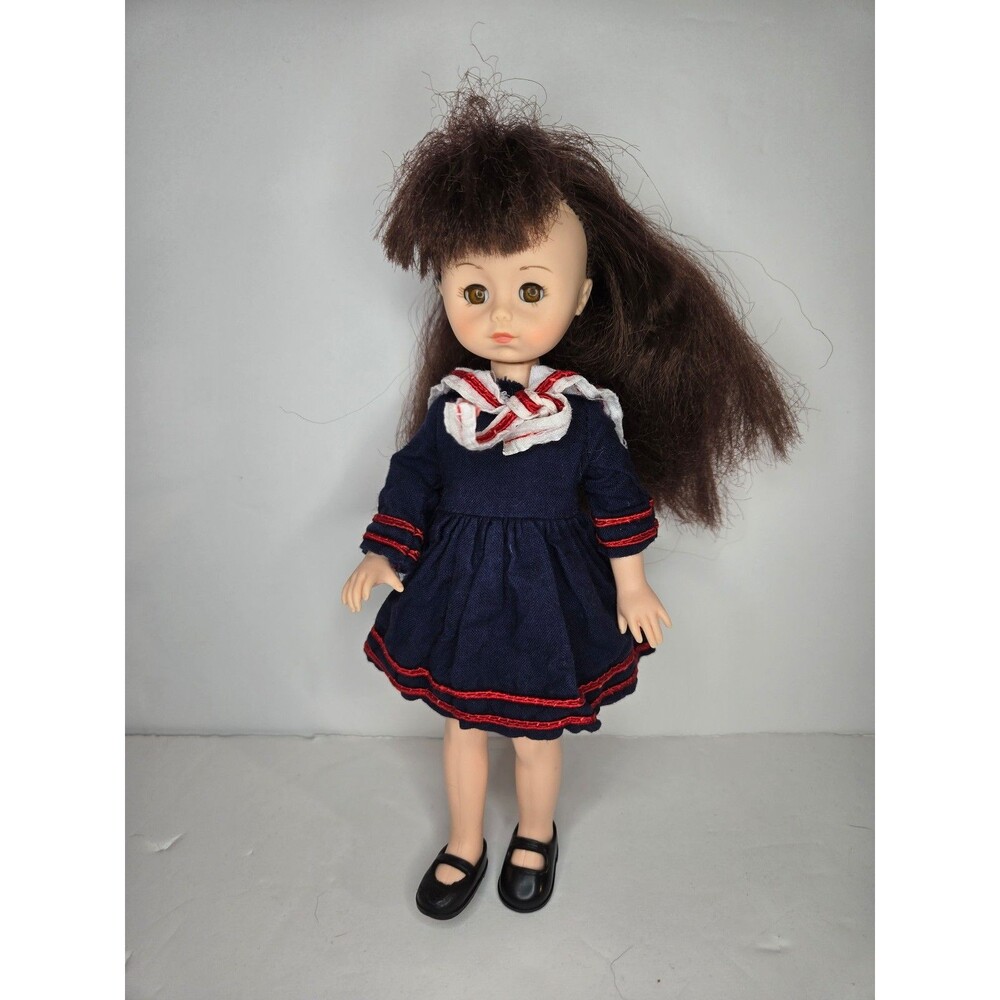 Vintage Ginny Doll Vogue Dolls Navy Blue Sailor Dress Red White Trim Frizzy Hair